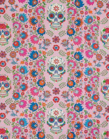 Tissu coton Los muertos rose- par multiple de 50 cm