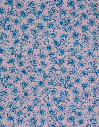 Tissu coton Tattoo fleuri bleu/rose- par multiple de 50 cm