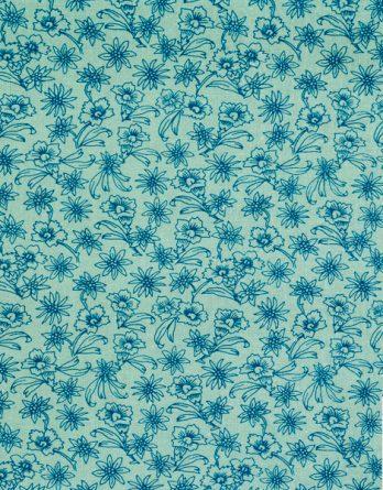 Tissu coton Tattoo fleuri bleu/lagon- par multiple de 50 cm