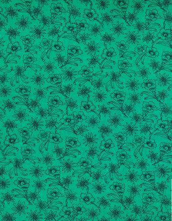 Tissu coton Tattoo fleuri noir/vert- par multiple de 50 cm