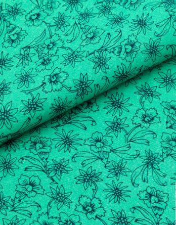 Tissu coton Tattoo fleuri noir/vert- par multiple de 50 cm