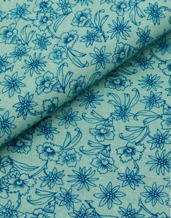 Tissu coton Tattoo fleuri bleu/lagon- par multiple de 50 cm