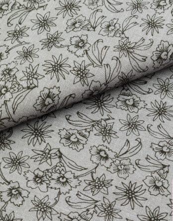 Tissu coton Tattoo fleuri noir/gris- par multiple de 50 cm