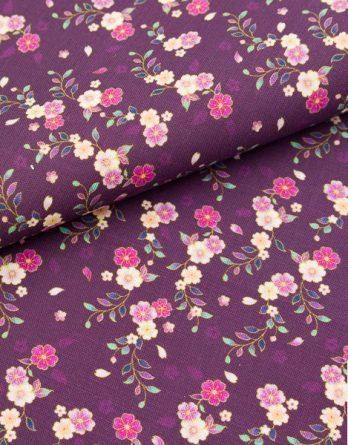 Tissu coton Rosa fond prune -  par multiple de 50 cm