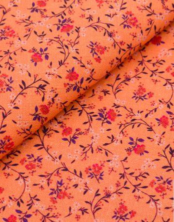 Tissu coton fleurette orangé -  par multiple de 50 cm