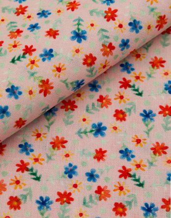 Tissu coton mini fleurs fond rose - par multiple de 50 cm