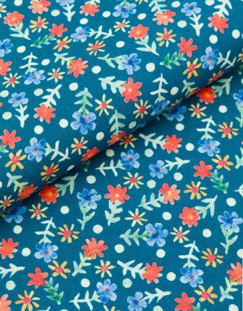 Tissu coton mini fleurs fond bleu- par multiple de 50 cm