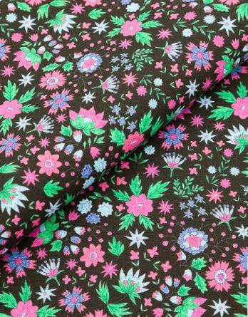 Tissu coton élite rose/vert fond noir -  par multiple de 50 cm