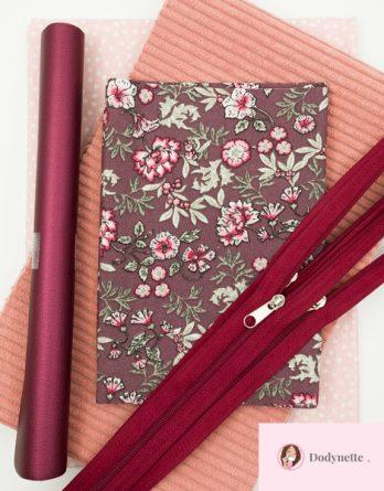 Kit couture trousse Raphaël taille 1 ou2 - Bertina / velours côtelé bois de rose, simili cuir prune brillant